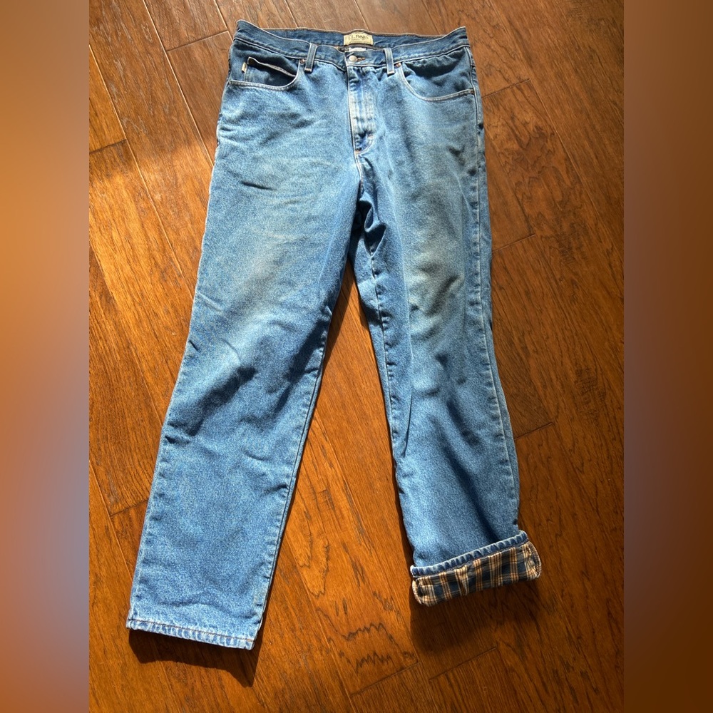 LL Bean classic fit jeans, flannel lined, GUC